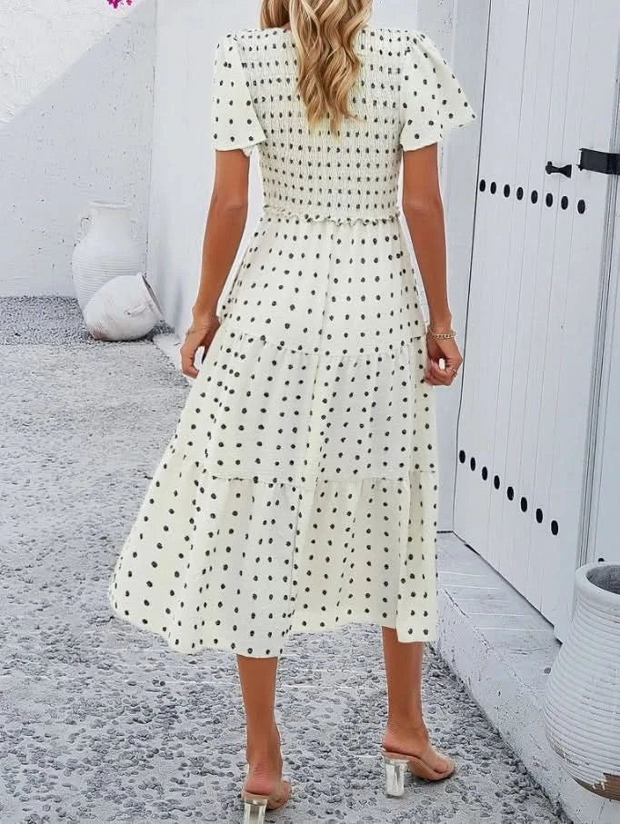 Women's Casual Solid V-Neck Short Sleeve A-Line Dress Temperament Commuting Summer New Fashion Women Clothes Pullover Dresses