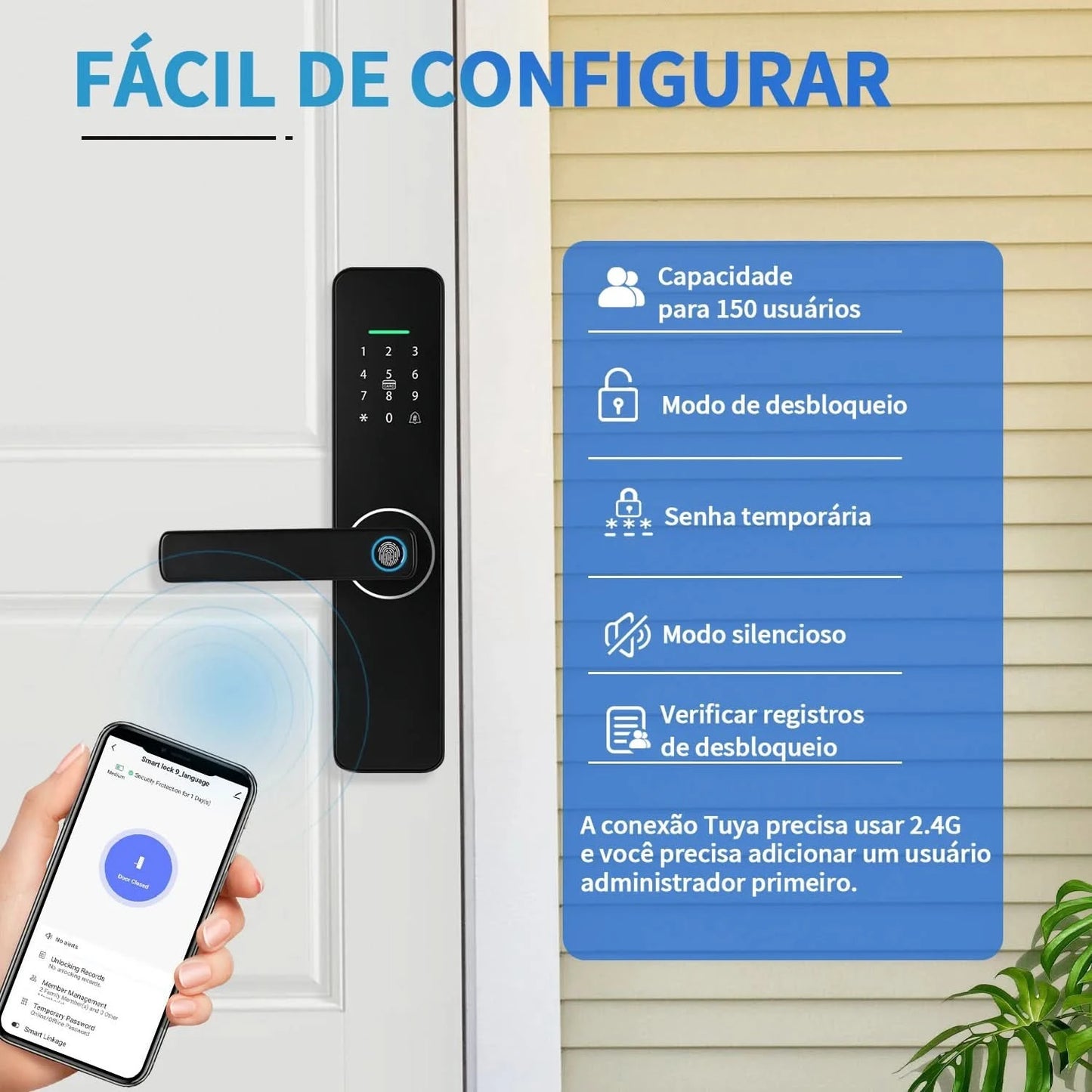 Do Brasil Tuya wifi Digital Electronic Door Lock App Remote Unlocking Fingerprint Door Lock for home house apartment