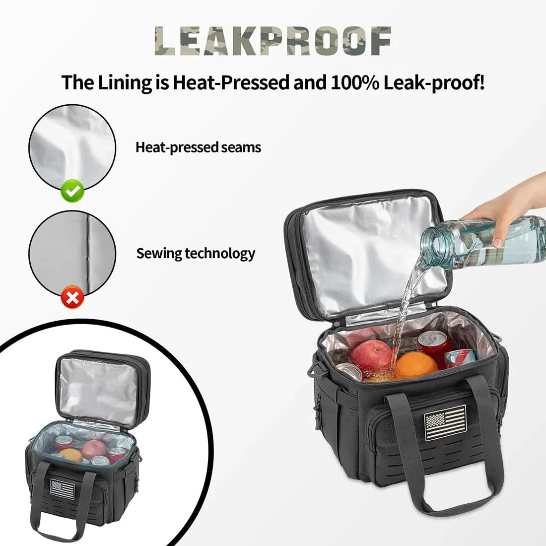 Taktische Brotdose für Herren, erweiterbare taktische Kühltasche, 18 l, auslaufsicher, isoliert, für Arbeit, Camping, Outdoor