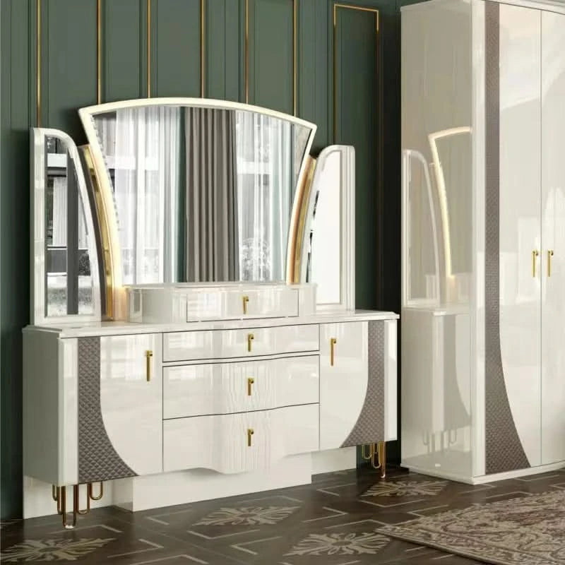 A Royal Luxury Gold Wood Frame Double King Size Bed Set Home Villa Classic Modern Design Wooden Full Bedroom Sets Furniture