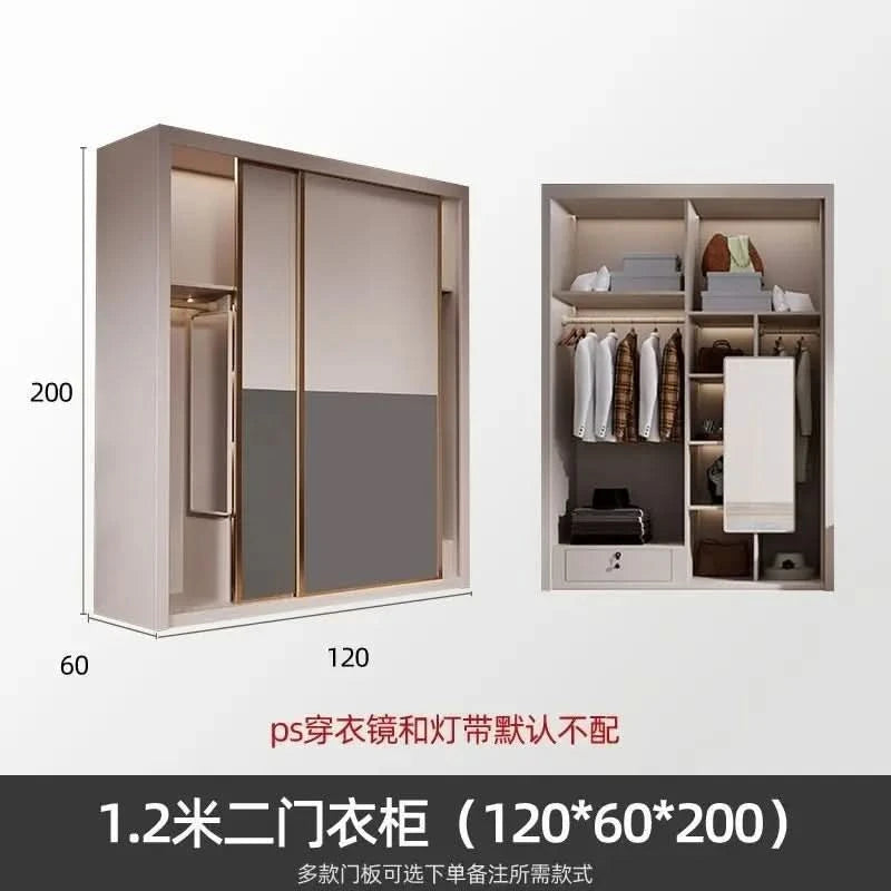 Sliding door wardrobe household bedroom small apartment full set of thickened back plate simple sliding door wardrobe