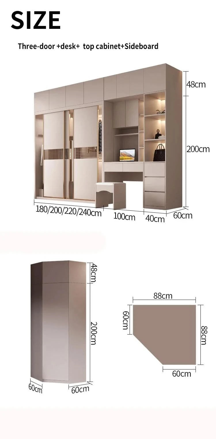 SchiebetürenschrankNordisches modernes Heim-Möbel Schlafzimmer Schreibtisch Kommode in einer Kombination Leichter Luxus-Eckkleiderschrank Möbel