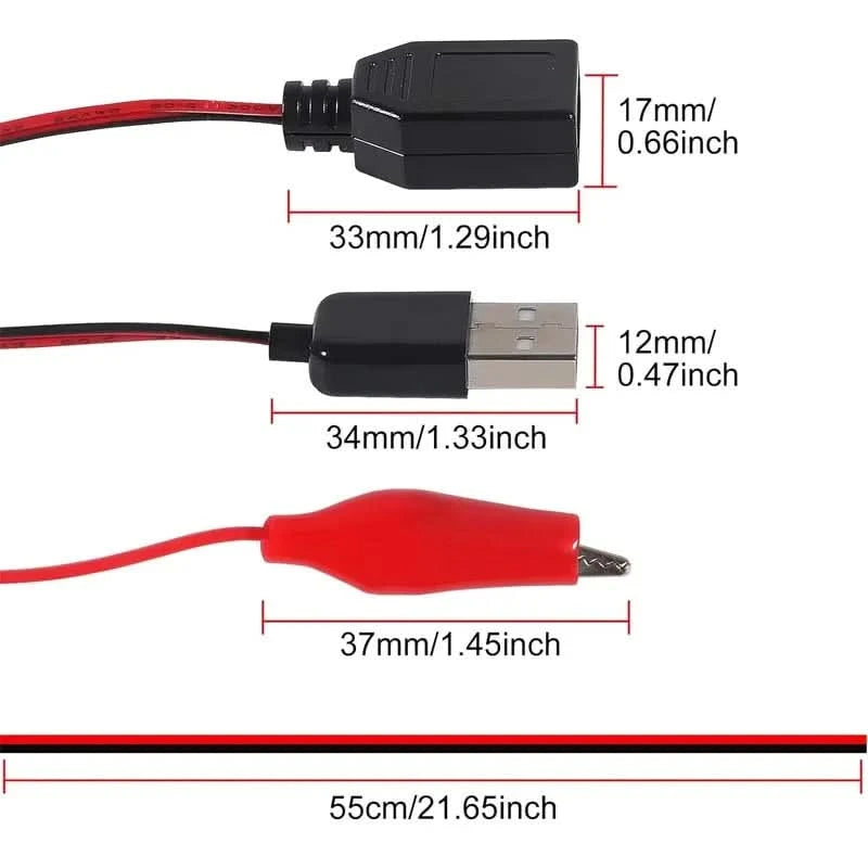 2 Stück USB-Krokodilklemmen-Adapterkabel, USB-Stecker/-Buchse auf Krokodilklemmen-Sonde, USB-Kabel mit Krokodilklemme für Schaltungstest