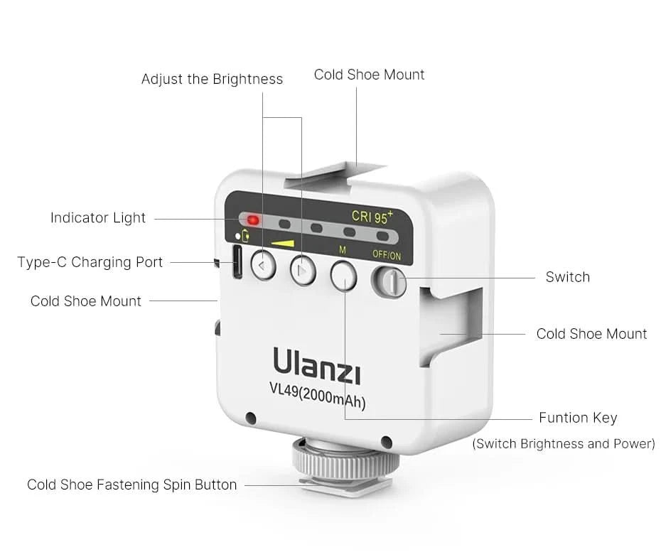 Ulanzi Vl49 Mini LED Video Light 2000mAh 5500K Fill Light for Camera Smartphone Photography Video Light Camera Light