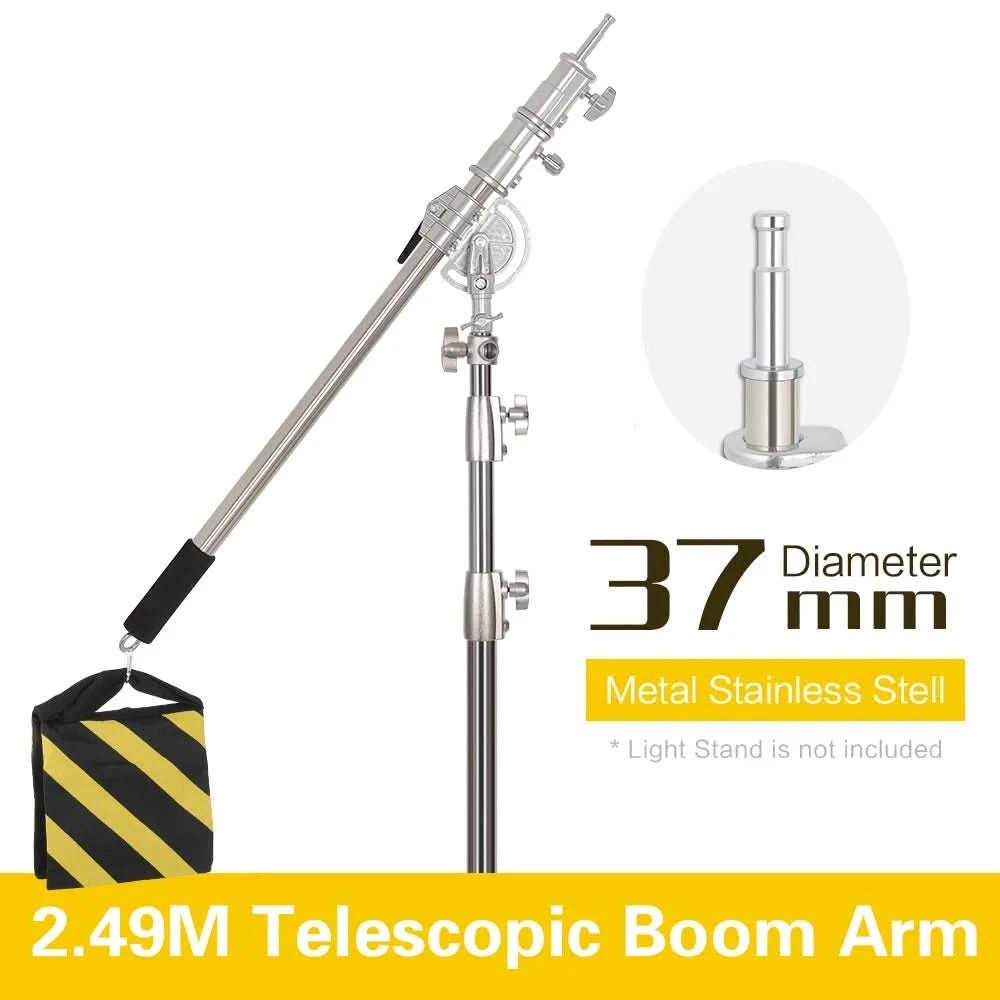 Cross Arm 2.49m Crane Lifting Frame Studio Photo Telescopic Boom Arm Top Light Stand With Sandbag for Speedlite