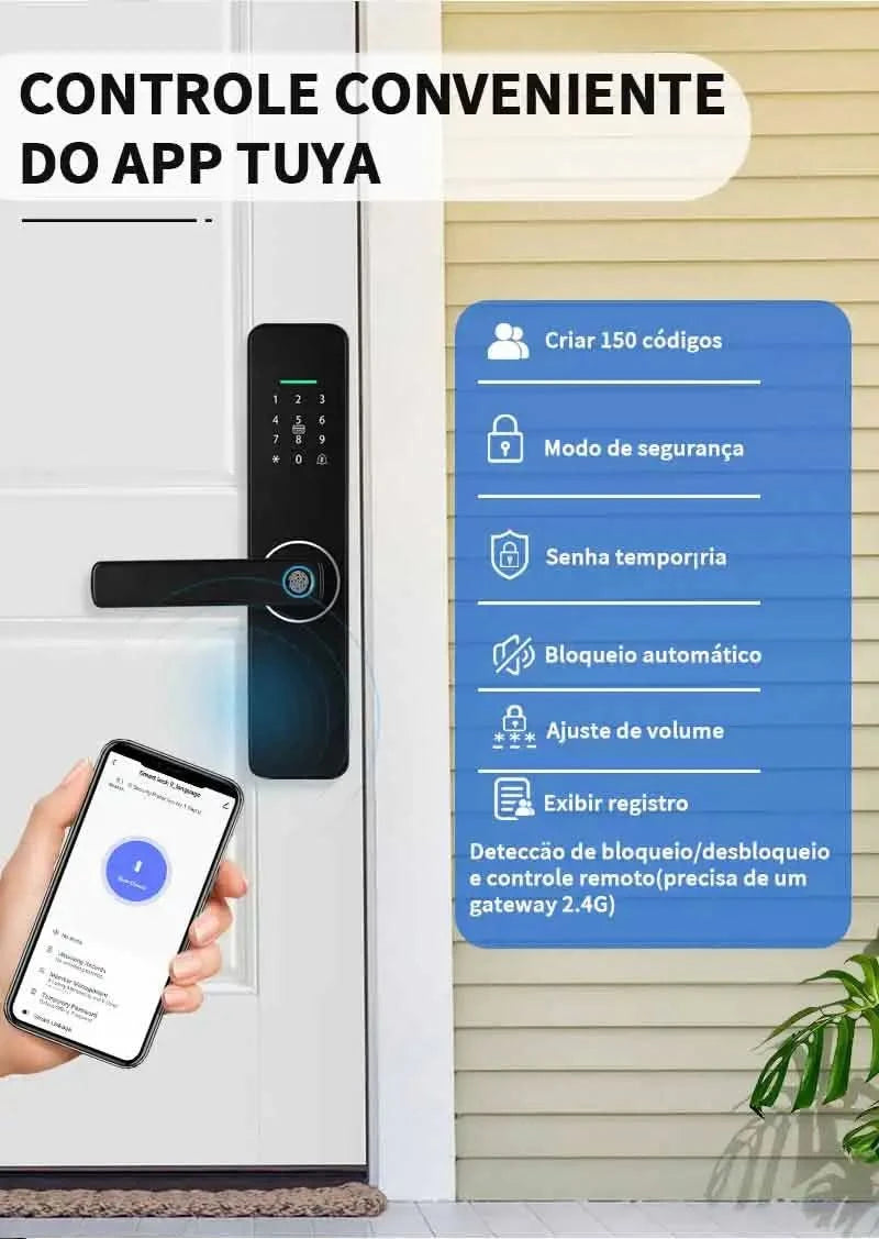 Do Brasil Tuya wifi Digital Electronic Door Lock App Remote Unlocking Fingerprint Door Lock for home house apartment