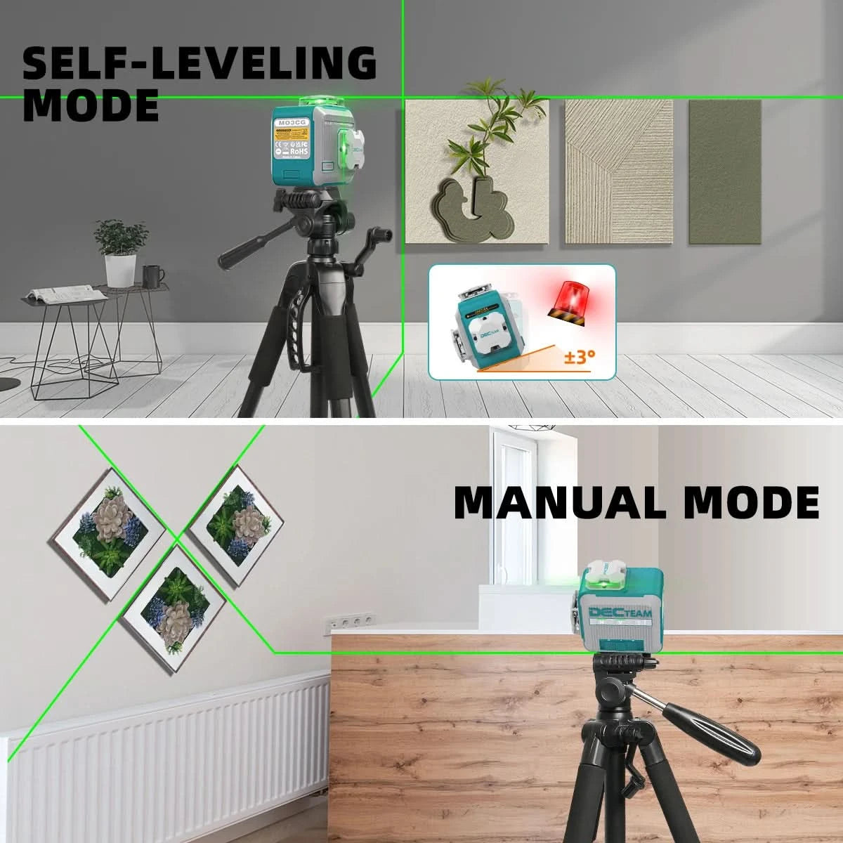 Decteam 16 Lines 4D Laser Level Green Beam Self-Leveling Cross Line Laser Level Tool Set With 1.4M Tripod , Laser Detector M04CG