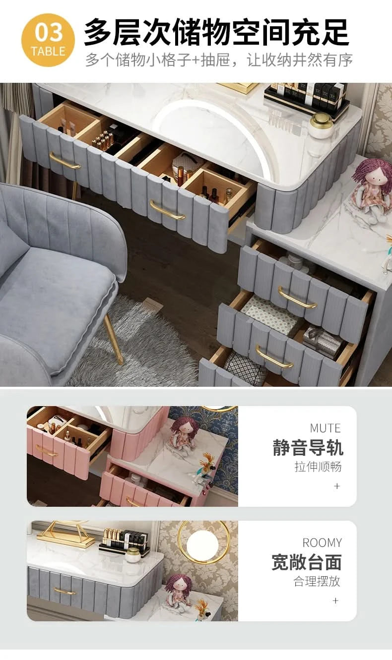 Modern Drawers Dressing Table Makeup Mirror Service Girl Pink Computer Vanity Table Living Room Vestidores Postmodern Furniture