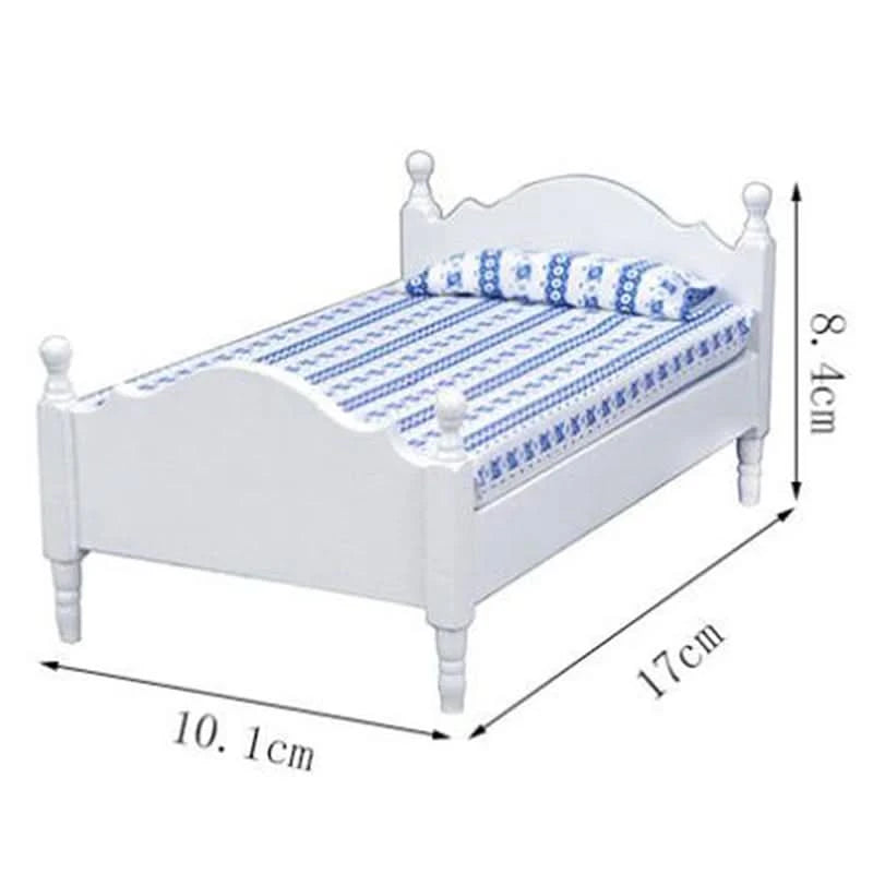 1:12 Dollhouse Miniature Bed White European Single Bed With Drawer Bedroom Furniture Model Decor Toy Doll House Accessories