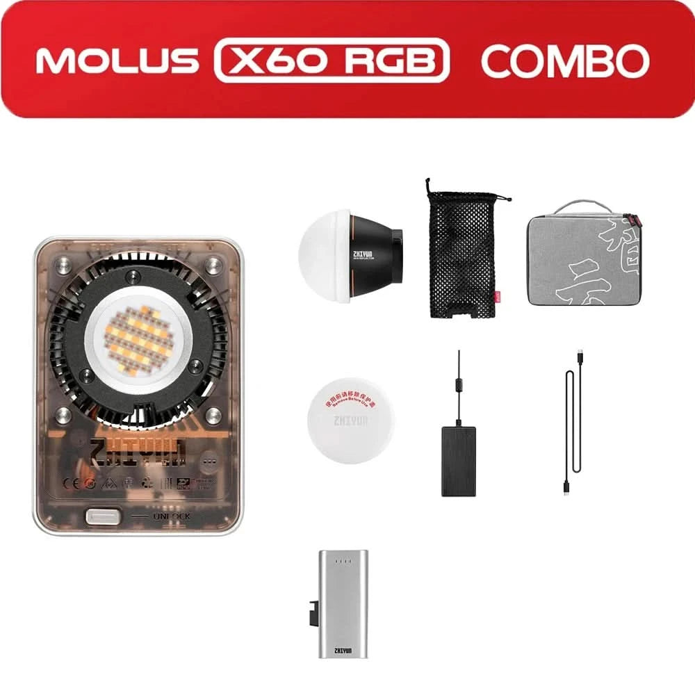ZHIYUN MOLUS X60 RGB X60 Bicolor 60W COB Video Light LED Pocket Fill Lamp Portable Outdoor Photography Lighting for Shooting