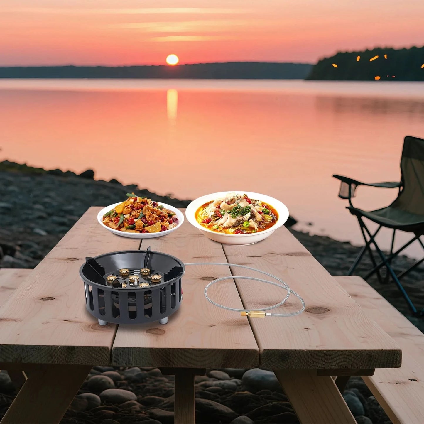21000W Tragbarer Butan-Campingkocher, Outdoor-Brenner mit 2 Adaptern, Gaskocher, Propangas-Tragkocher für Braten und Kochen im Freien