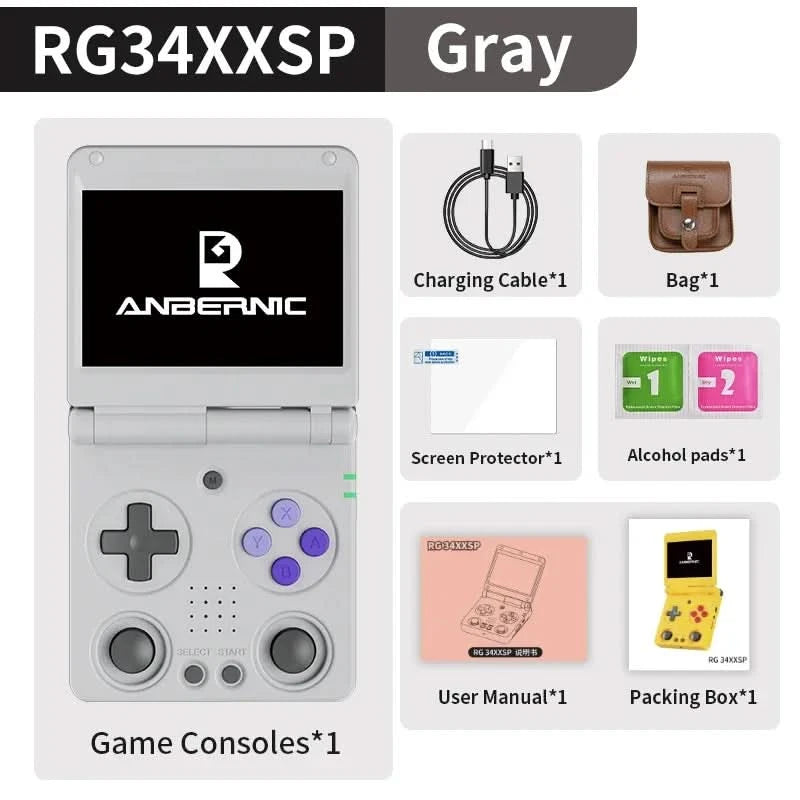 ANBERNIC RG34XXSP Klappkonsole 3,4'' IPS-Bildschirm Linux 64-bit H700 Unterstützt 5G WIFI Videospielkonsolen 256G PSP-Spiele