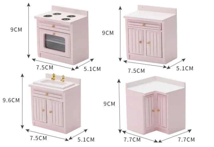 Dollhouse Mini Cooking Table Sink Counter Set Cabinets Combination 1:12 Miniature Kitchen Miniature Models Home Decor Figurines