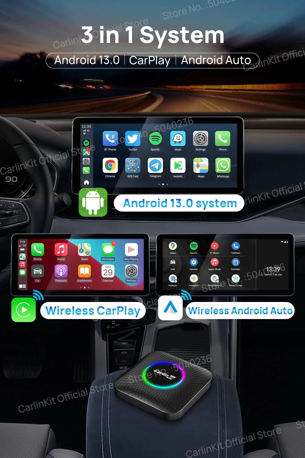2026 CarlinKit CarPlay AI Box Android 13.0 SM6225 8-Core Android Auto Wireless CarPlay Adapter 2.4+5GGPS 64G 128G FOTA-Upgrade