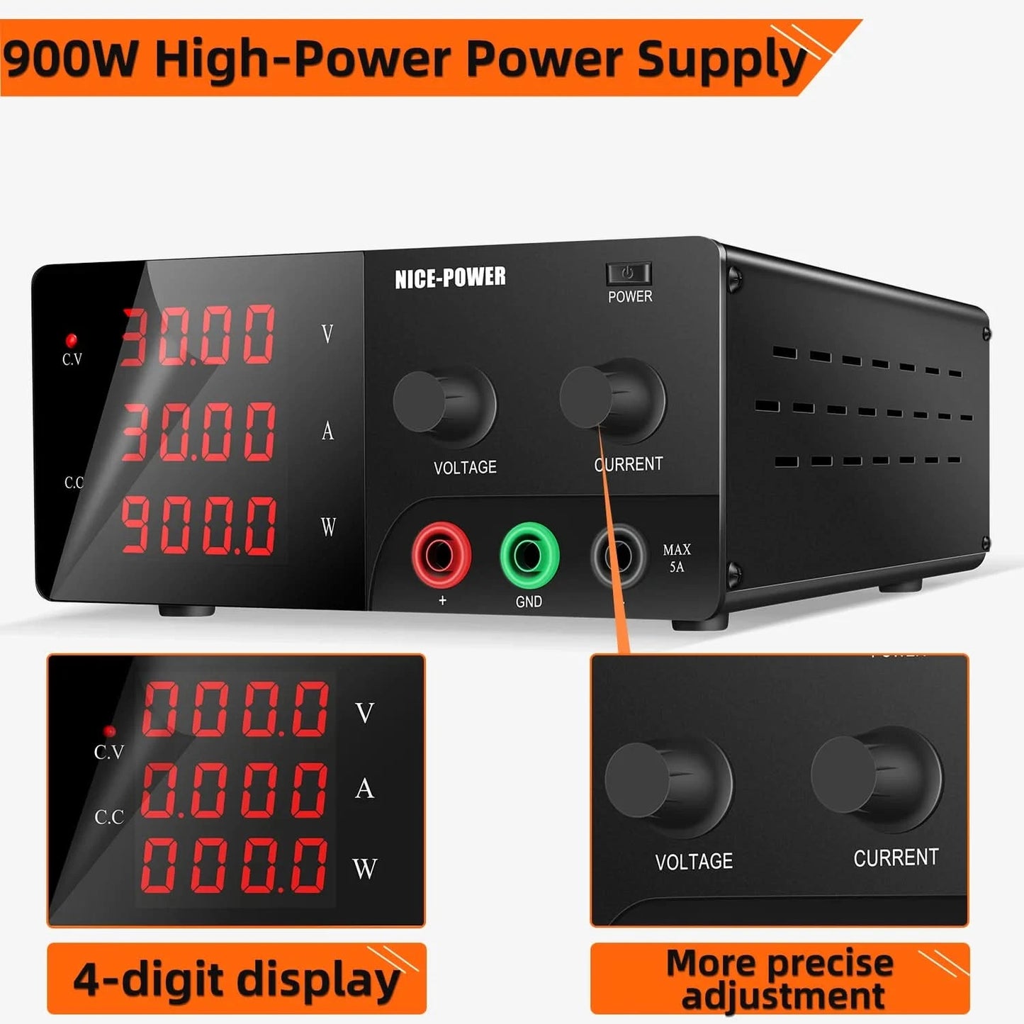 60V 20A Einstellbares Gleichstromnetzteil 30V 30A Labornetzgerät Stabilisiertes Netzteil Spannungsregler Hochleistungsnetzteil