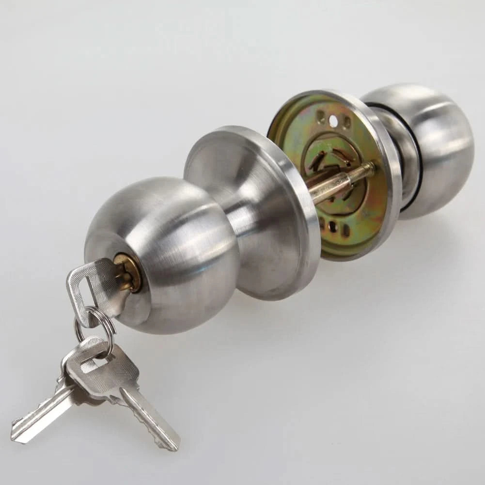 Door Handle Knob Stainless Steel Rotation Round Door Knobs Handle Entrance Passage Lock with Three Keys Round-shape Locking Gear