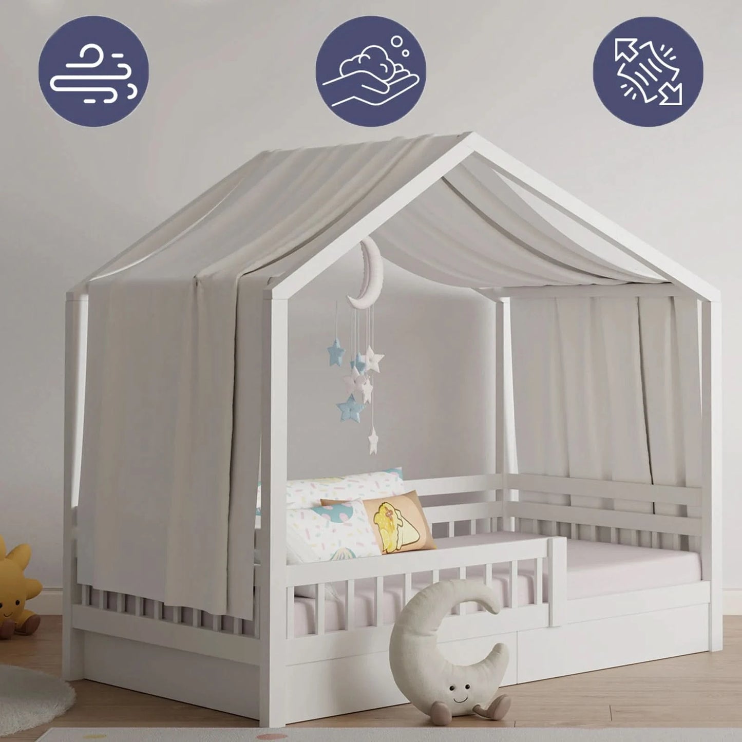 House Bed Canopy, Bed Canopy House Beds Made of Cotton Muslin, Fabric Canopy for House Canopy  Bed Children's Room Decoration