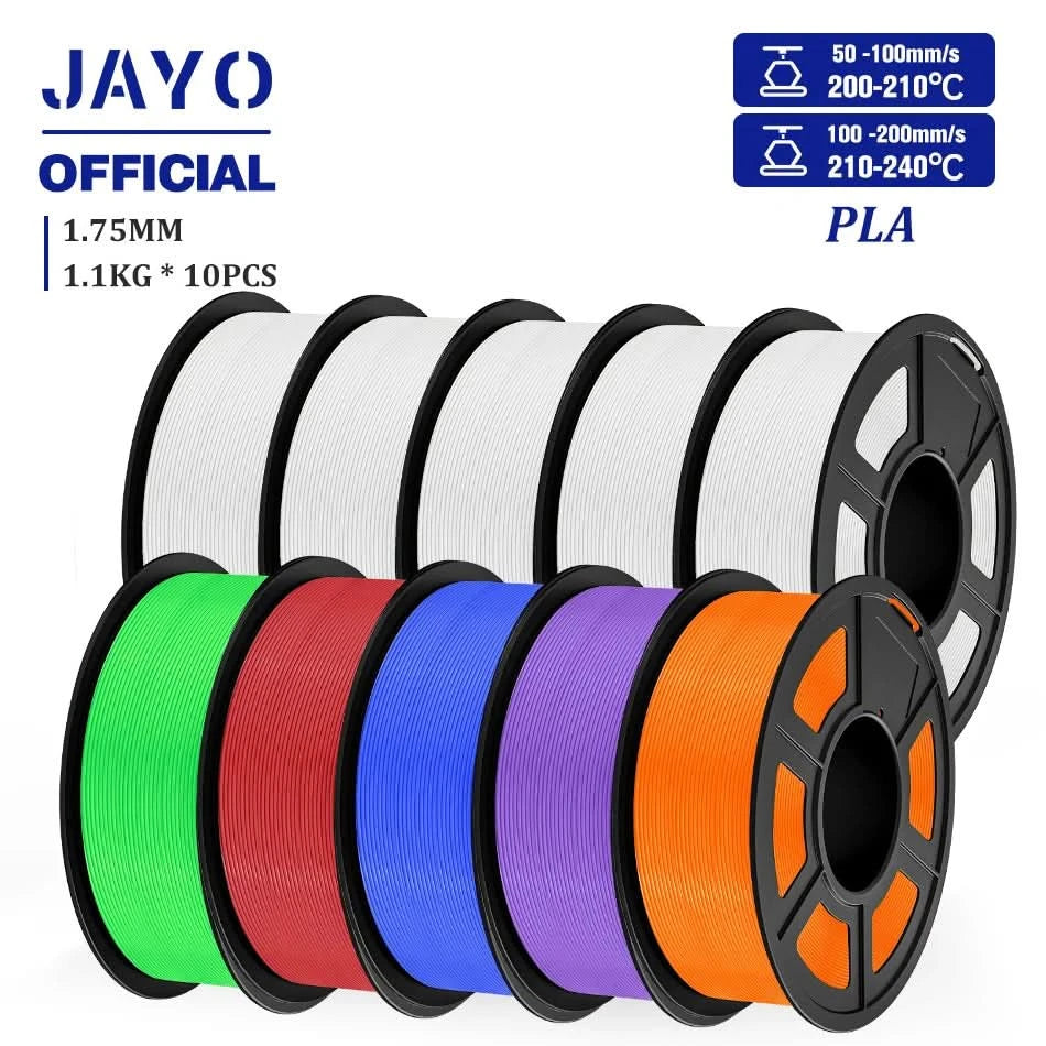JAYO PLA Filament 1,75MM 10 Rollen/Set PLA 3D-Druckerfilament Multicolor für FDM 3D-Drucker Sauber gewickelte 3D-Druckmaterialien
