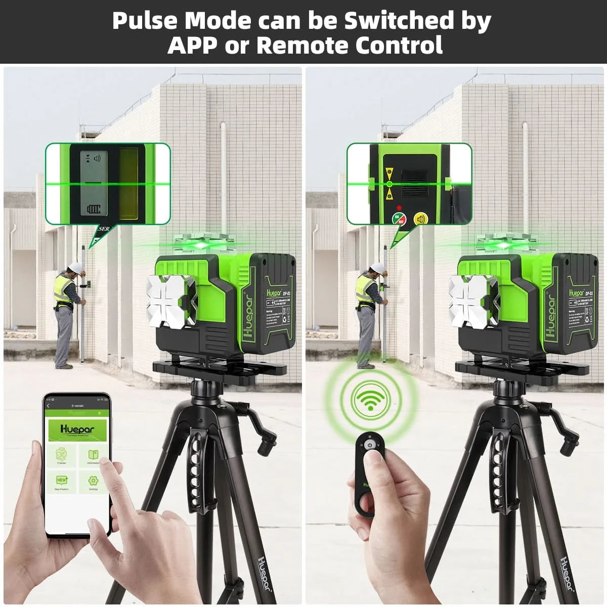 Huepar 16 Linien 4D Laser-Nivelliergerät P04CG 360 Horizontale und vertikale Selbstnivellierung Bluetooth-Fernbedienung mit Li-Ionen-Akku