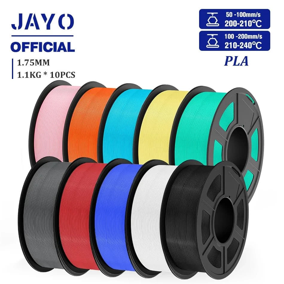 JAYO PLA Filament 1,75MM 10 Rollen/Set PLA 3D-Druckerfilament Multicolor für FDM 3D-Drucker Sauber gewickelte 3D-Druckmaterialien