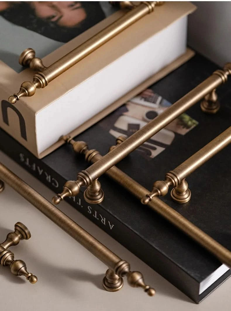 Tinyhob Solid Antique Bronze Pull Brass Cabinet Knobs T Bar Funiture Wardrobe Appliance Handle Long Pull Drawer Handle