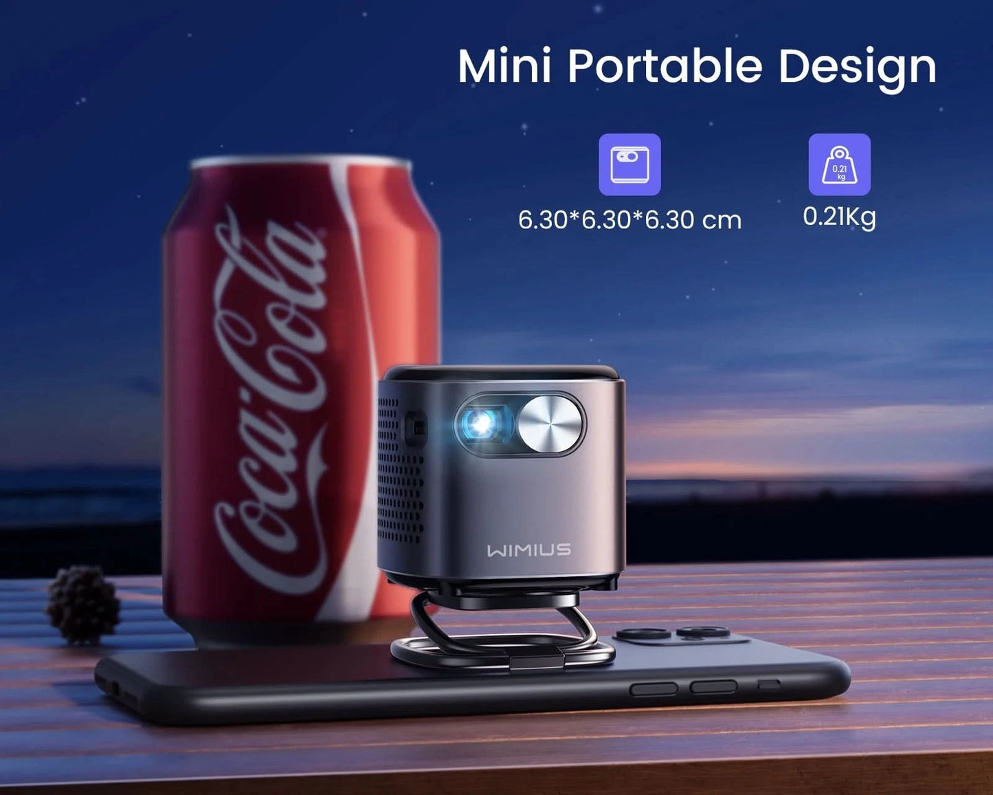 Wimius DLP Mini projector 1080P HD Supported 400ANSI Android TV WIFI Bluetooth Outdoor Portable Pocket Projector with Battery