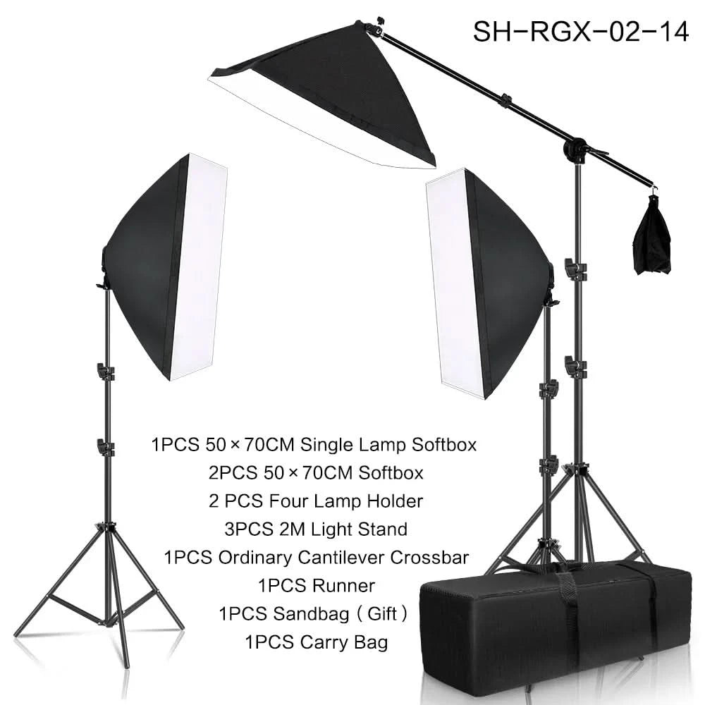 SH Fotostudio Softbox Licht-Kit Fotoausrüstung Vier Lampenfassungen Dauerlichtsystem mit E27 Glühbirnenzubehör