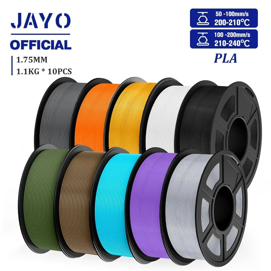JAYO PLA Filament 1,75MM 10 Rollen/Set PLA 3D-Druckerfilament Multicolor für FDM 3D-Drucker Sauber gewickelte 3D-Druckmaterialien
