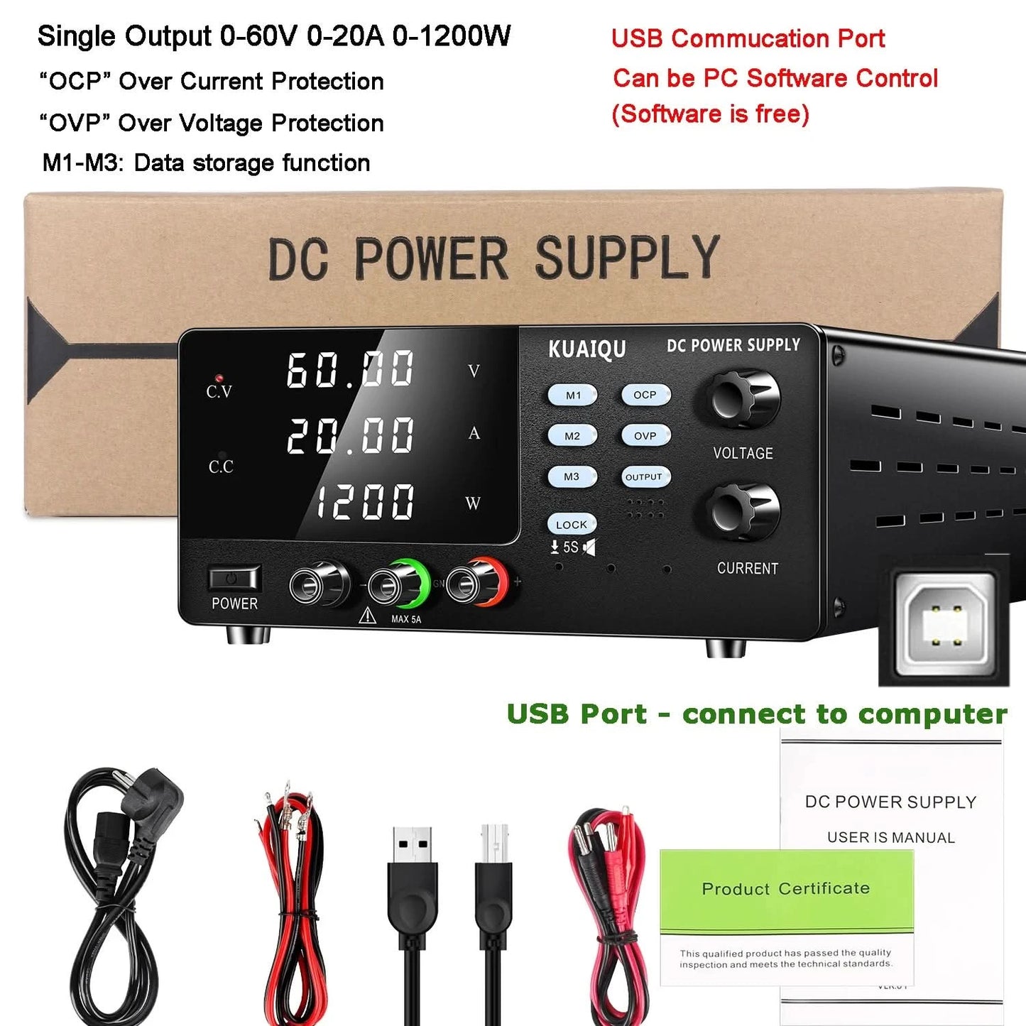 NICE-POWER 30V 10A Zweikanal-DC-Labornetzteil 60V 120V 240V Doppel-Tischnetzteil mit positiver und negativer Spannungsausgabe