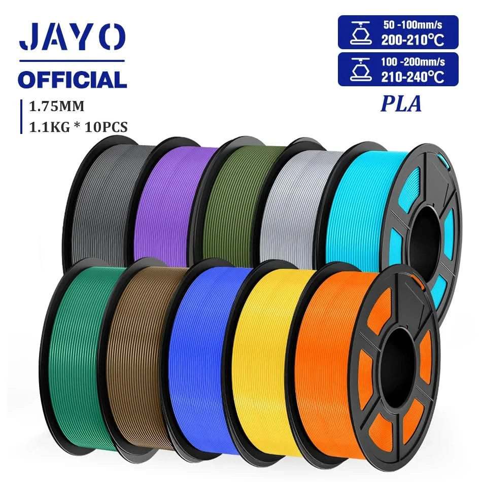 JAYO PLA Filament 1,75MM 10 Rollen/Set PLA 3D-Druckerfilament Multicolor für FDM 3D-Drucker Sauber gewickelte 3D-Druckmaterialien