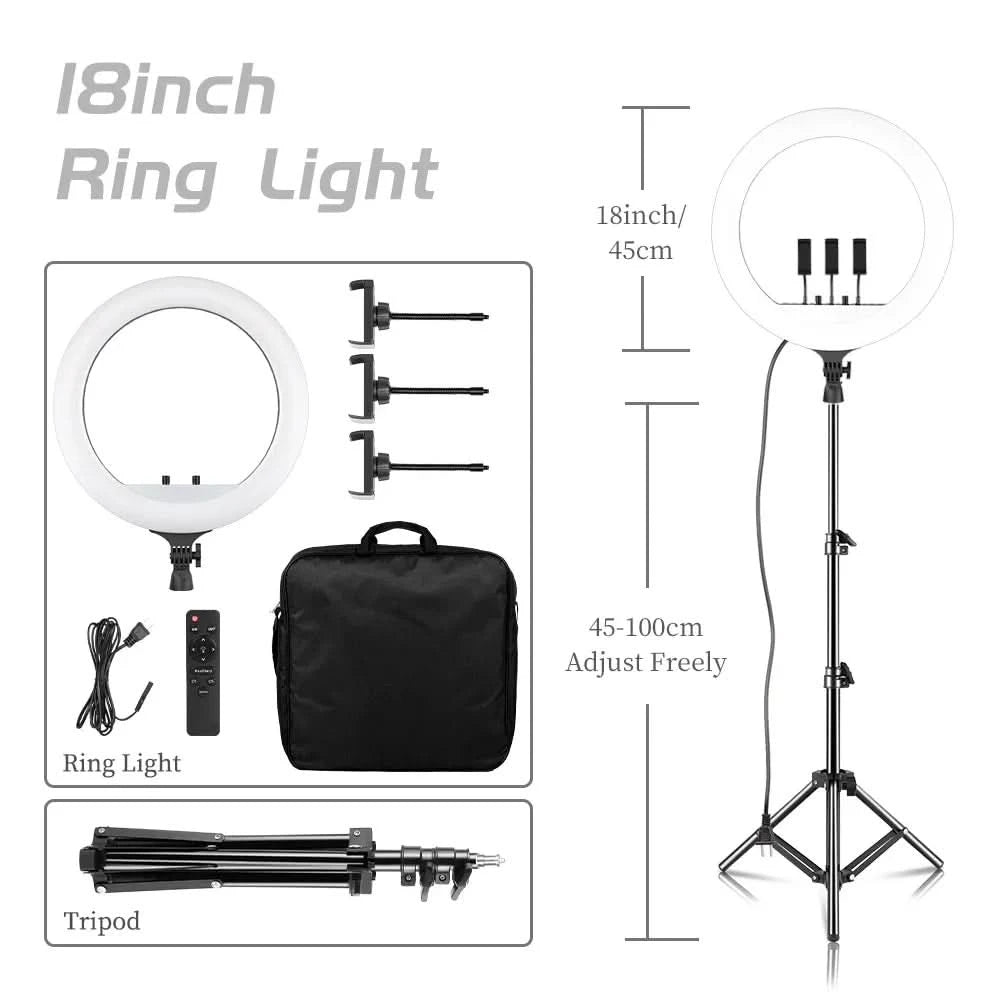 SH 18 Zoll Drehknopfringlicht LED Selfie Video Lampe mit Stativ Handyhalterung für YouTube Live Beleuchtung Foto Fotostudio