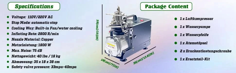 NUOGE AUTO-STOP 4500Psi 300Bar PCP Air Compressor  Electric High Pressure Compressor Scuba Diving Tank Filling