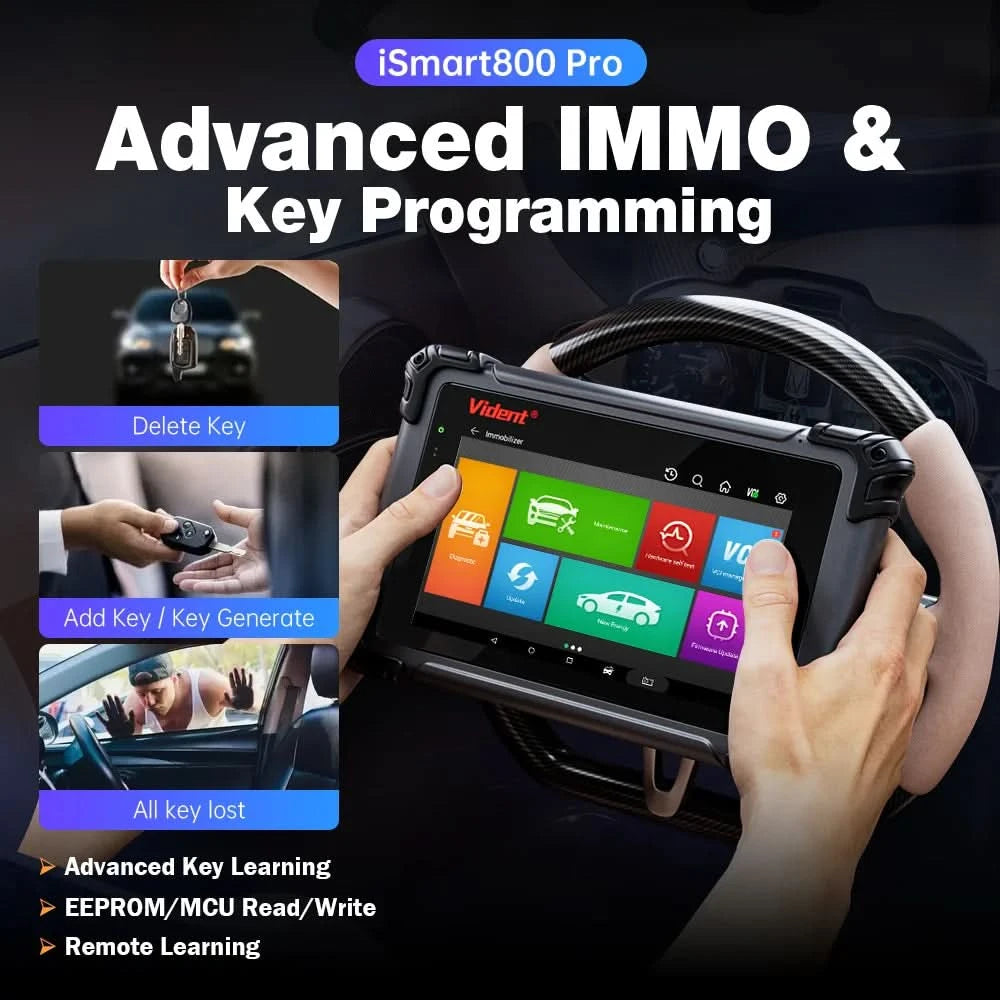 VIDENT iSmart800 Pro OBD2 Scanner, vollständiges System, Fahrzeugdiagnosetool, Schlüsselprogrammierung, bidirektionale Steuerung, über 40 Reset-Funktionen, CAN FD & DoIP