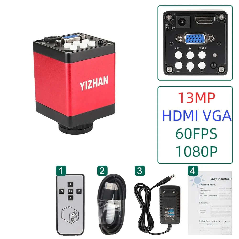 13MP Video Microscope HDMI VGA Industrial Microscope Camera 1-130X/150X/215X C mount Lens For Soldering Repair Image Collection