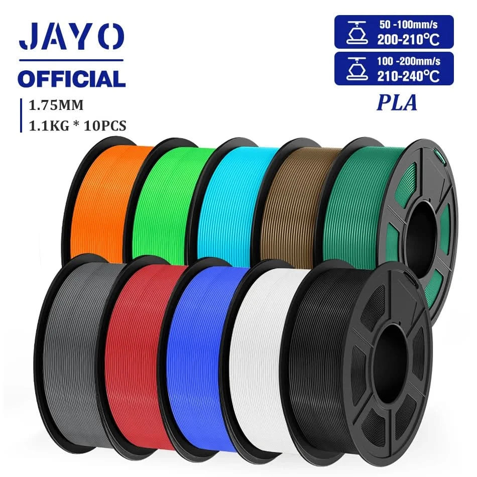 JAYO PLA Filament 1,75MM 10 Rollen/Set PLA 3D-Druckerfilament Multicolor für FDM 3D-Drucker Sauber gewickelte 3D-Druckmaterialien