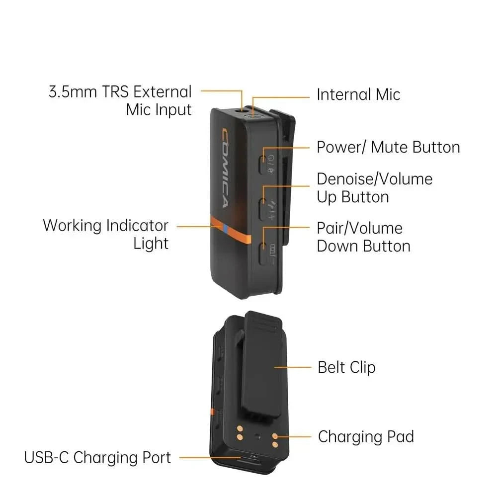 【Do Brasil】COMICA Vimo Q Wireless Lavalier Microphone System Noise Cancellation Lav Mic for Camera, iPhone, Android, PC, etc