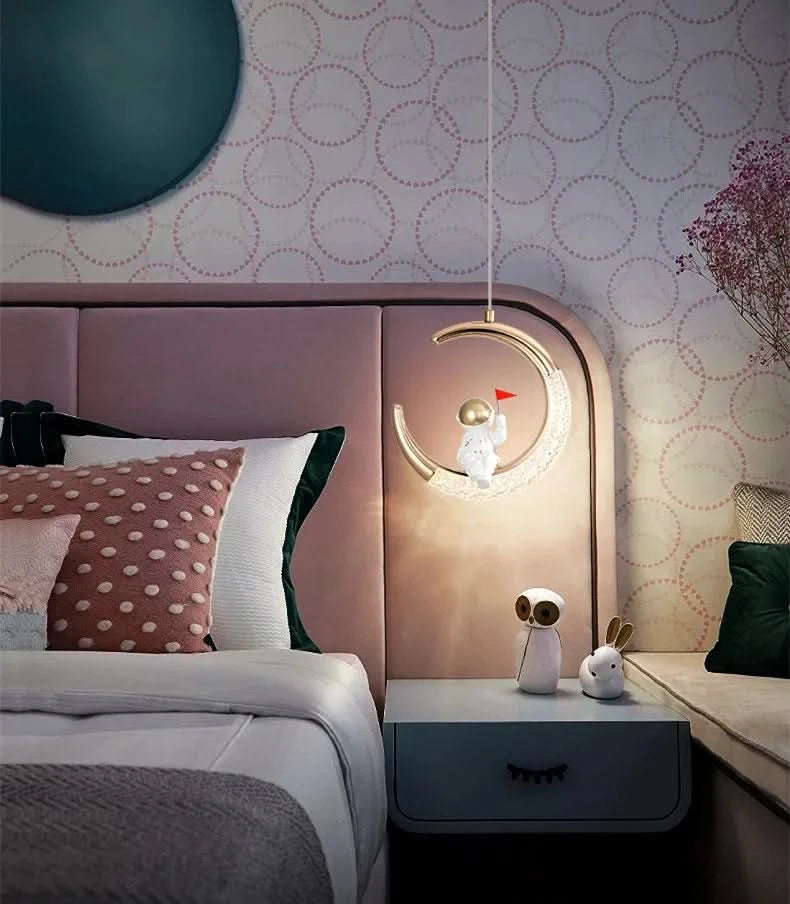 Children's Room Bedside Chandelier Modern Minimalist Light Luxury Cartoon Boy Girl Bedroom Moon Lamp Astronaut Small Chandelier