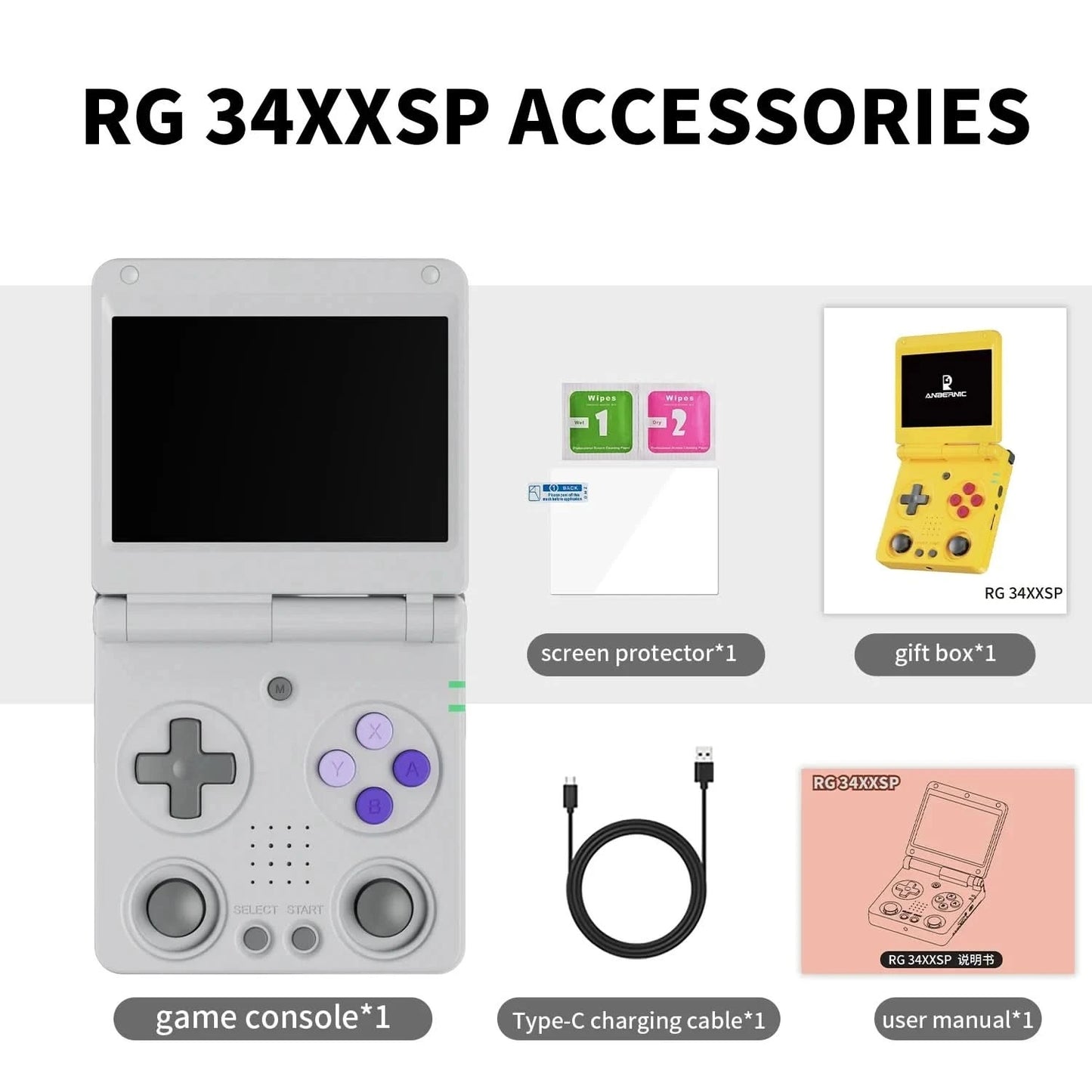Anbernic RG34XXSP 3.4'' IPS-Bildschirm Flip Handheld-Konsole Linux System HDMI-kompatibler TV-Ausgang 256G PSP 300+ Spiele vorinstalliert