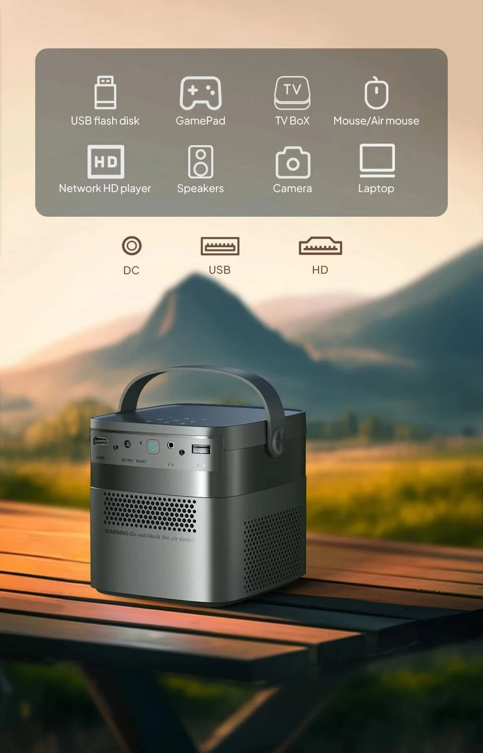 Vevshao V50 3D Tragbarer Mini-Beamer 4K HD LED WiFi 1080P Filme Video DLP Heimkino-Projektoren mit 15000mAh Akku