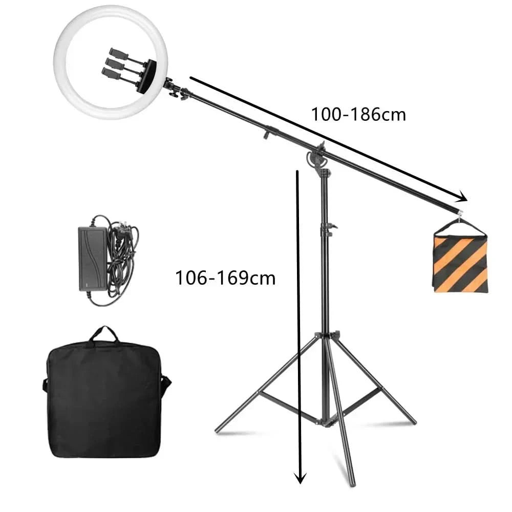 SH 18 Zoll Drehknopfringlicht LED Selfie Video Lampe mit Stativ Handyhalterung für YouTube Live Beleuchtung Foto Fotostudio
