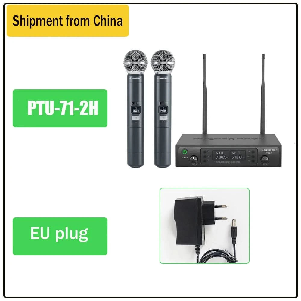 Phenyx Pro UHF Profeesional Adjustable Dual Wireless Microphone System for Stage Performances Sturdy Metal Build 100M PTU71