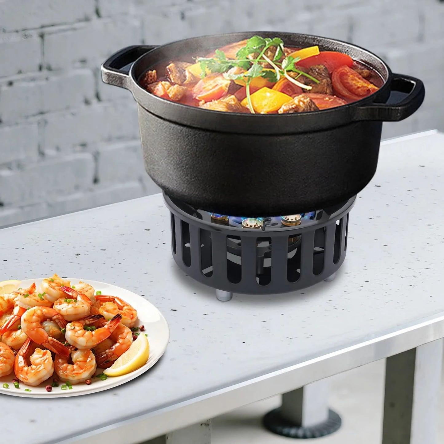 21000W Tragbarer Butan-Campingkocher, Outdoor-Brenner mit 2 Adaptern, Gaskocher, Propangas-Tragkocher für Braten und Kochen im Freien