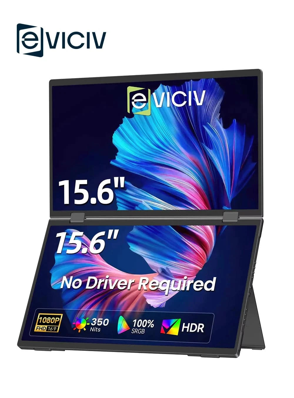 EVICIV Tragbarer Dual-Monitor 15,6 Zoll Stapelbar Faltbar Reise-Display 1080P 100% sRGB USB-C HDMI Dreifach Laptop-Bildschirm-Erweiterung