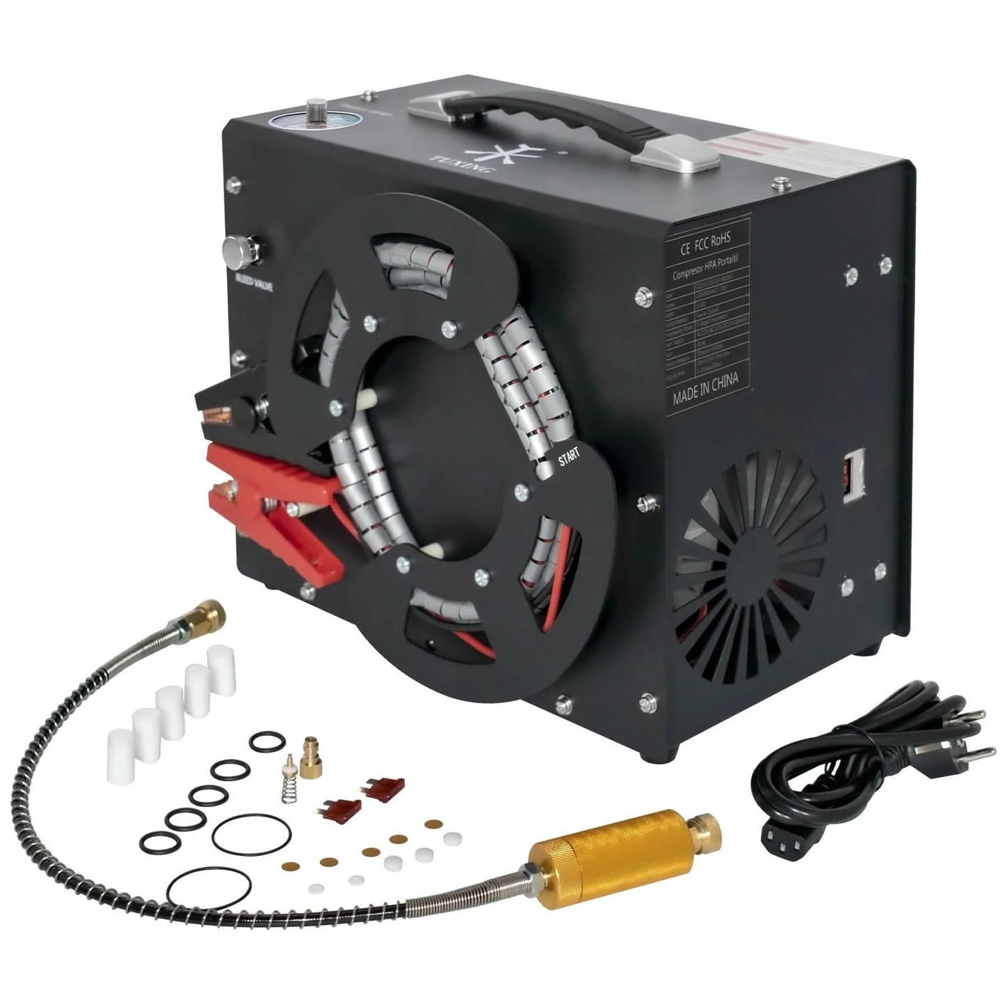 TUXING 300Bar 4500Psi PCP Luftkompressor Hochdruckkompressor mit integriertem 12V tragbaren Netzteil Lüfter Auto-Stopp TXES062