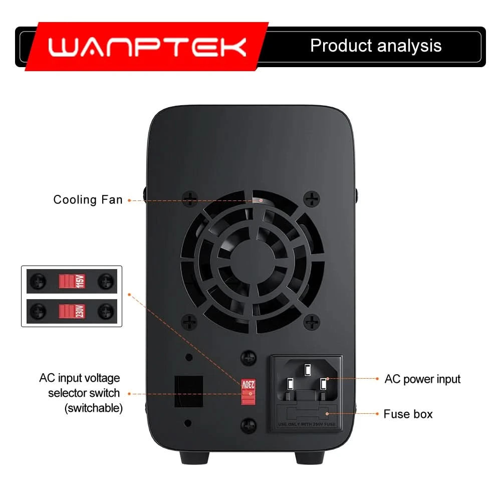 Wanptek Einstellbares Gleichstromnetzteil 30V 10A 60V 5A Labornetzgerät Stabilisiertes Netzteil Spannungsregler Schalter 220V