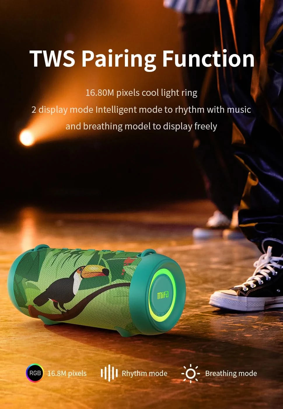 mifa A90 Green Bluetooth-Lautsprecher 60 W Ausgangsleistung Bluetooth-Lautsprecher mit Class-D-Verstärker Ausgezeichnete Bassleistung