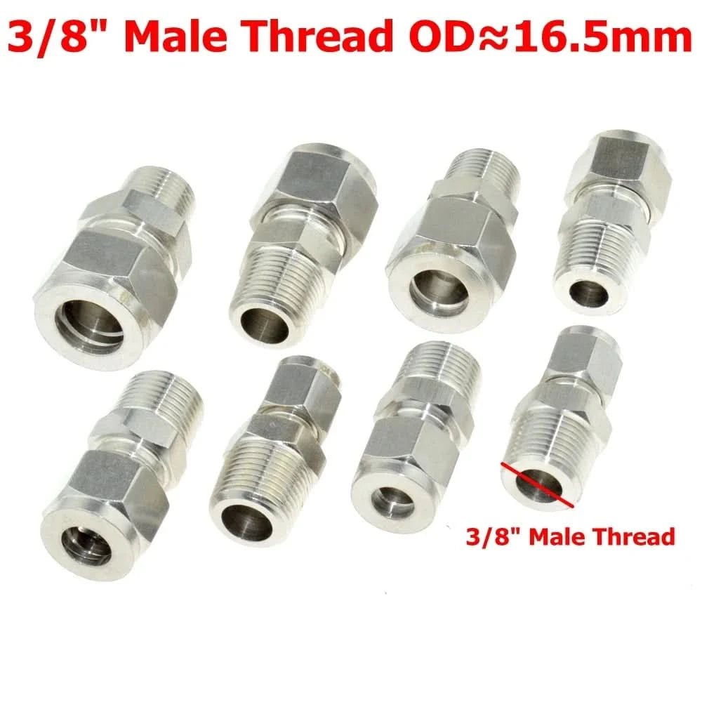 SS 304 Double Ferrule Compression Connector 8mm 10mm 12mm 1/4 1/2 Tube 1/8 1/4" 1/2" Male NPT BSP Stainless Steel Pipe Fitting