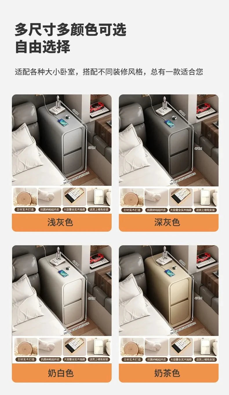 Solid Wood Bedside Table with 2 Drawers No-Leg Design Small Nightstand for Bedroom Minimalist Narrow Storage Cabinet