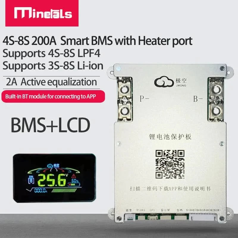 Jikong JK BMS 4S 5S 6S 7S 8S 200A Smart BMS 2A Aktiver Energieausgleich Eingebautes Bluetooth APP Unterstützung LCD 12V 24V 3S BMS