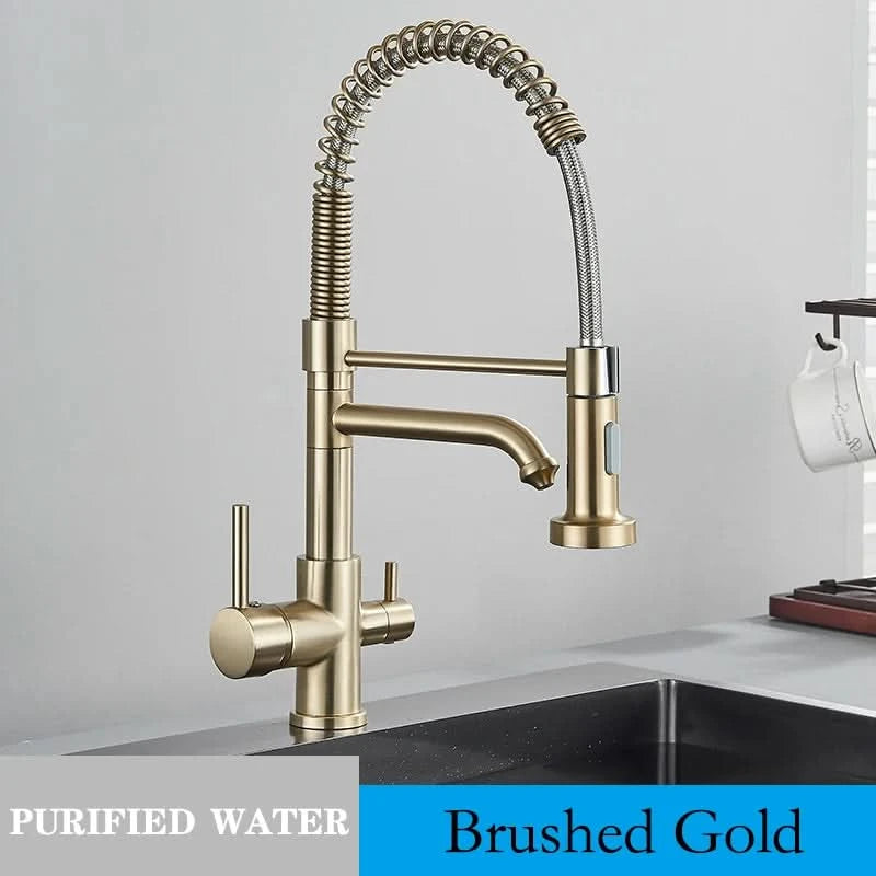 Purified Water Kitchen Faucet Pull Down Spray Stream Head Dual Handle Faucet 360 Rotate Deck Mount Drinking Water Mixer Tap